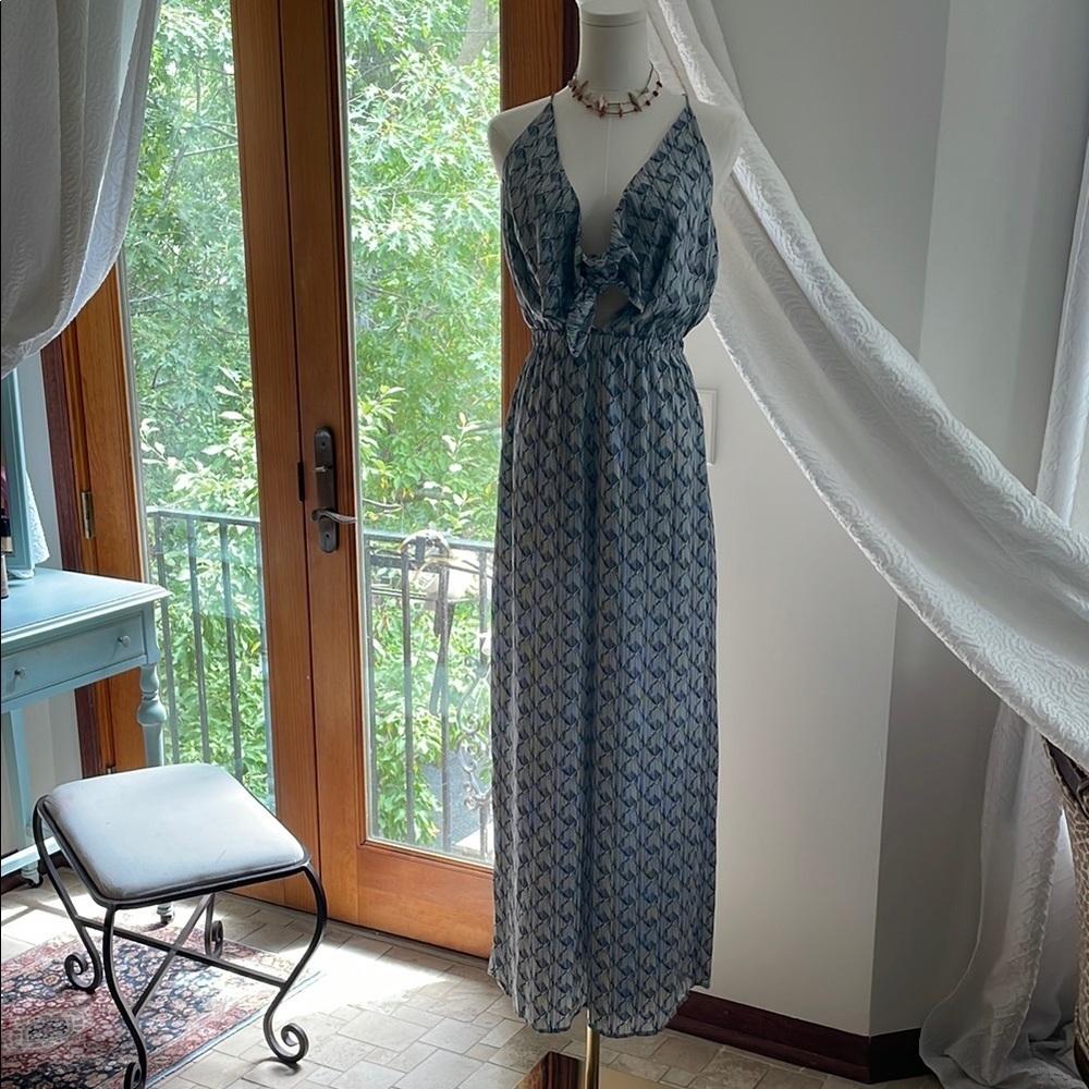 NWT Sugarlips Summer Romper Bustline Blue Patterned Halter Jumpsuit Small